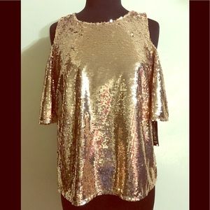 Gold Cold Shoulder Sequin Top